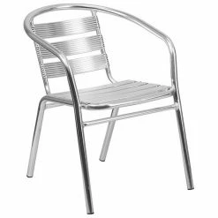 Emma+Oliver Emma And Oliver Heavy Duty Aluminum Indoor-Outdoor Stack Chair W/ Triple Slat Back