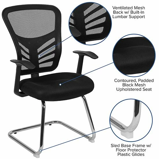 Emma+Oliver Emma and Oliver Black Mesh Side Reception Chair with Chrome Sled Base - Conference Room Chair Emma+Oliver Emma And Oliver Black Mesh Side Reception Chair With Chrome Sled Base - Conference Room Chair -Emma+Oliver shop unnamed file 4780