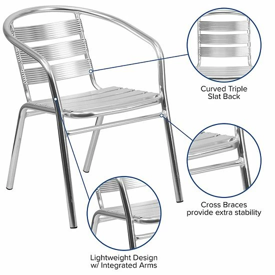 Emma+Oliver Emma And Oliver Heavy Duty Aluminum Indoor-Outdoor Stack Chair W/ Triple Slat Back 3 Emma+Oliver Emma And Oliver Heavy Duty Aluminum Indoor-Outdoor Stack Chair W/ Triple Slat Back - Image 3
