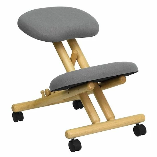 Emma+Oliver Emma And Oliver Mobile Wooden Ergonomic Kneeling Office Chair In Gray Fabric 1 Emma+Oliver Emma And Oliver Mobile Wooden Ergonomic Kneeling Office Chair In Gray Fabric