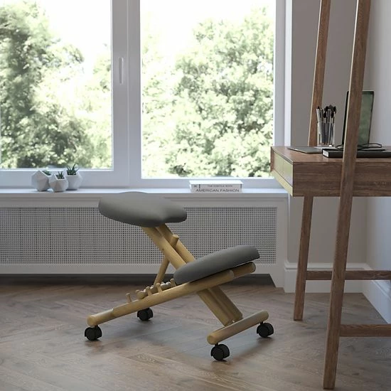 Emma+Oliver Emma And Oliver Mobile Wooden Ergonomic Kneeling Office Chair In Gray Fabric 2 Emma+Oliver Emma And Oliver Mobile Wooden Ergonomic Kneeling Office Chair In Gray Fabric - Image 2