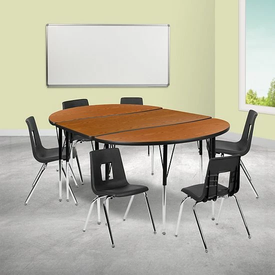 Emma+Oliver Emma And Oliver 76" Oval Wave Activity Table Set With 18" Student Stack Chairs, Oak/Black 2 Emma+Oliver Emma And Oliver 76" Oval Wave Activity Table Set With 18" Student Stack Chairs, Oak/Black - Image 2
