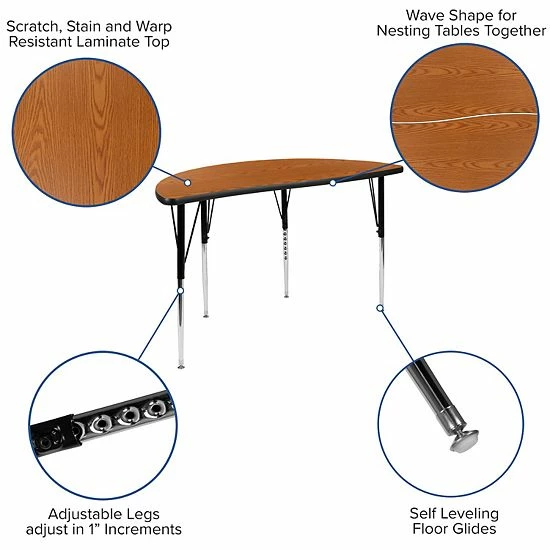 Emma+Oliver Emma And Oliver 76" Oval Wave Activity Table Set With 18" Student Stack Chairs, Oak/Black 3 Emma+Oliver Emma And Oliver 76" Oval Wave Activity Table Set With 18" Student Stack Chairs, Oak/Black - Image 3