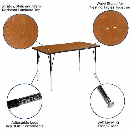 Emma+Oliver Emma And Oliver 76" Oval Wave Activity Table Set With 18" Student Stack Chairs, Oak/Black 5 Emma+Oliver Emma And Oliver 76" Oval Wave Activity Table Set With 18" Student Stack Chairs, Oak/Black - Image 5