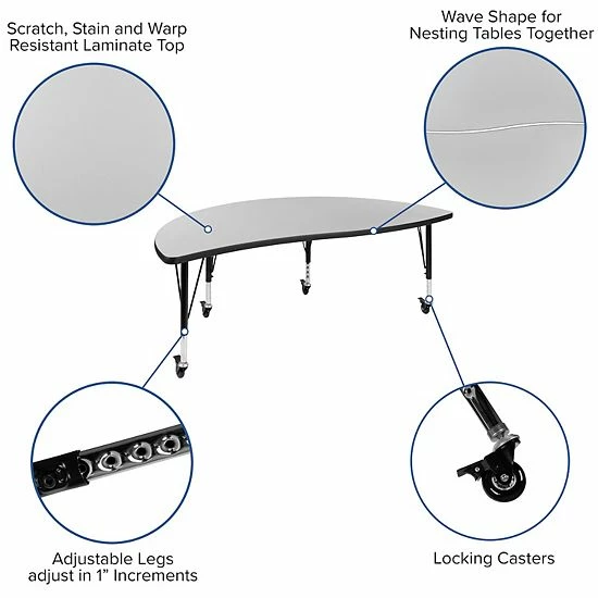 Emma+Oliver Emma And Oliver Mobile 86" Oval Wave Activity Table Set-12" Student Stack Chairs, Grey/Black 3 Emma+Oliver Emma And Oliver Mobile 86" Oval Wave Activity Table Set-12" Student Stack Chairs, Grey/Black - Image 3