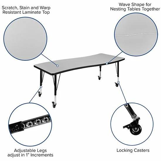 Emma+Oliver Emma And Oliver Mobile 86" Oval Wave Activity Table Set-12" Student Stack Chairs, Grey/Black 5 Emma+Oliver Emma And Oliver Mobile 86" Oval Wave Activity Table Set-12" Student Stack Chairs, Grey/Black - Image 5
