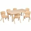 Emma+Oliver Emma And Oliver 24"W X 48"L Red Plastic Adjustable Activity Table Set-6 Chairs Natural