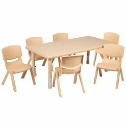 Emma+Oliver Emma And Oliver 24"W X 48"L Red Plastic Adjustable Activity Table Set-6 Chairs Natural