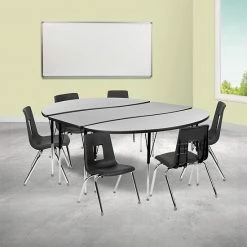 Alternative view of Emma+Oliver Emma And Oliver 86" Oval Wave Activity Table Set With 16" Student Stack Chairs, Grey/Black