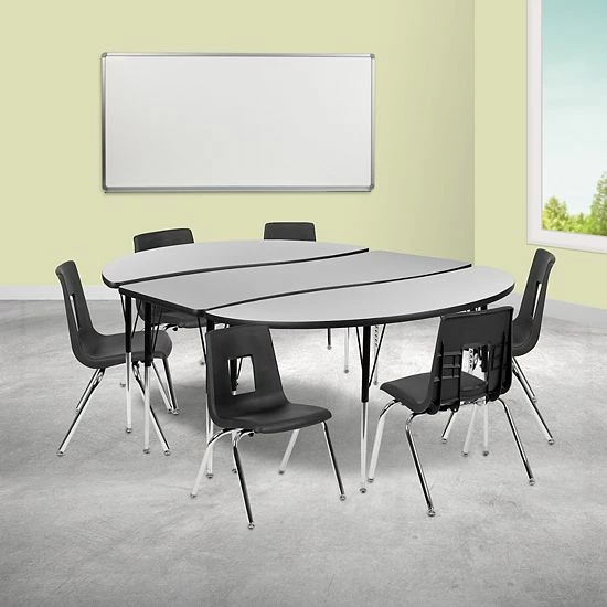 Emma+Oliver Emma And Oliver 86" Oval Wave Activity Table Set With 16" Student Stack Chairs, Grey/Black 2 Emma+Oliver Emma And Oliver 86" Oval Wave Activity Table Set With 16" Student Stack Chairs, Grey/Black - Image 2