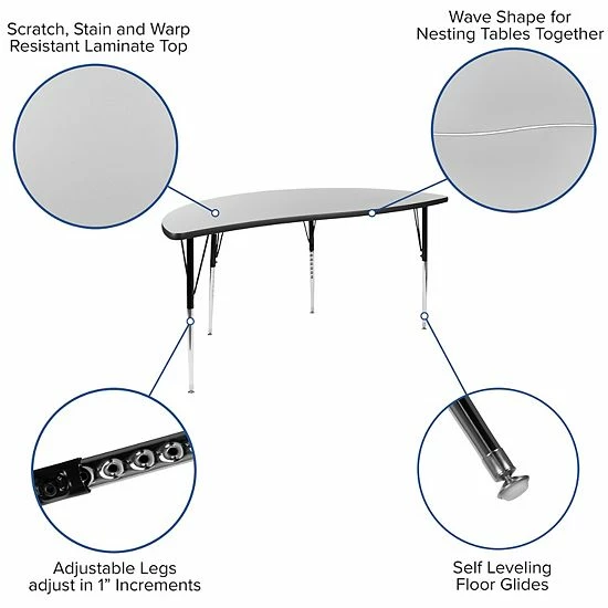 Emma+Oliver Emma And Oliver 86" Oval Wave Activity Table Set With 16" Student Stack Chairs, Grey/Black 3 Emma+Oliver Emma And Oliver 86" Oval Wave Activity Table Set With 16" Student Stack Chairs, Grey/Black - Image 3