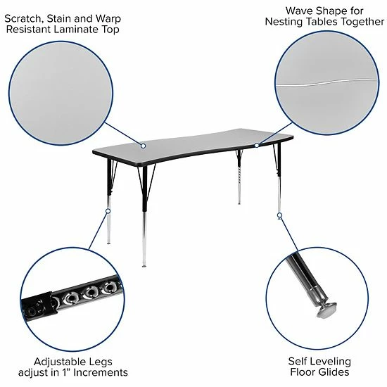 Emma+Oliver Emma And Oliver 86" Oval Wave Activity Table Set With 16" Student Stack Chairs, Grey/Black 5 Emma+Oliver Emma And Oliver 86" Oval Wave Activity Table Set With 16" Student Stack Chairs, Grey/Black - Image 5
