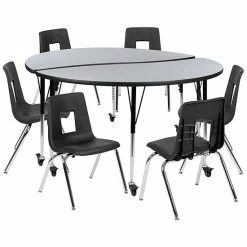 Emma+Oliver Emma And Oliver Mobile 60" Circle Wave Activity Table Set-18" Student Stack Chairs, Grey/Black