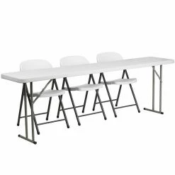 Emma+Oliver Emma And Oliver 8-Foot Plastic Folding Training Table Set With 3 White Plastic Folding Chairs