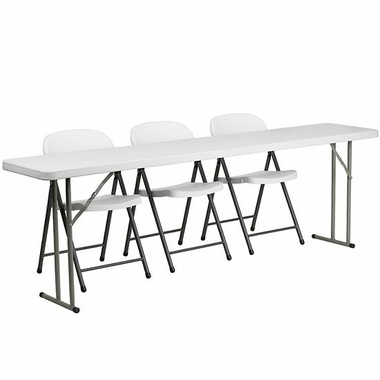 Emma+Oliver Emma And Oliver 8-Foot Plastic Folding Training Table Set With 3 White Plastic Folding Chairs 1 Emma+Oliver Emma And Oliver 8-Foot Plastic Folding Training Table Set With 3 White Plastic Folding Chairs