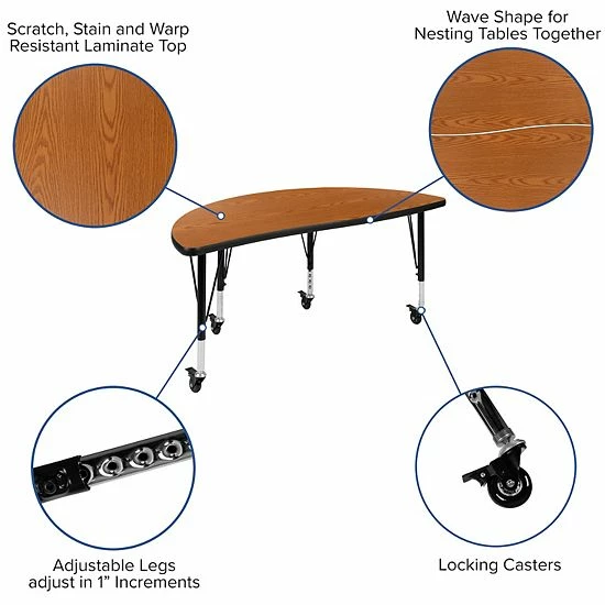 Emma+Oliver Emma And Oliver Mobile 76" Oval Wave Activity Table Set-12" Student Stack Chairs, Oak/Black Grey 3 Emma+Oliver Emma And Oliver Mobile 76" Oval Wave Activity Table Set-12" Student Stack Chairs, Oak/Black Grey - Image 3