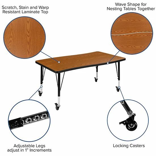 Emma+Oliver Emma And Oliver Mobile 76" Oval Wave Activity Table Set-12" Student Stack Chairs, Oak/Black Grey 5 Emma+Oliver Emma And Oliver Mobile 76" Oval Wave Activity Table Set-12" Student Stack Chairs, Oak/Black Grey - Image 5