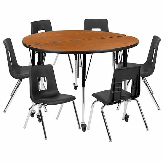 Emma+Oliver Emma and Oliver Mobile 47.5" Circle Wave Activity Table Set-16" Student Stack Chairs, Grey/Black Oak Emma+Oliver Emma And Oliver Mobile 47.5" Circle Wave Activity Table Set-16" Student Stack Chairs, Grey/Black Oak -Emma+Oliver shop unnamed file 4982