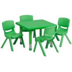 Emma+Oliver Emma And Oliver 24" Square Green Plastic Adjustable Activity Table Set-4 Chairs