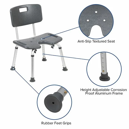 Emma+Oliver Emma and Oliver Tool-Free 300 Lb. Capacity, U-Shaped Adjustable Gray Bath & Shower Chair Emma+Oliver Emma And Oliver Tool-Free 300 Lb. Capacity, U-Shaped Adjustable Gray Bath & Shower Chair -Emma+Oliver shop unnamed file 5008
