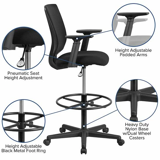 Emma+Oliver Emma And Oliver Ergonomic Mid-Back Mesh Drafting Chair With Adjustable Foot Ring And Arms 3 Emma+Oliver Emma And Oliver Ergonomic Mid-Back Mesh Drafting Chair With Adjustable Foot Ring And Arms - Image 3