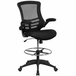 Emma+Oliver Emma And Oliver Mid-Back Black Mesh Ergonomic Draft Chair - Adjustable Ring & Flip-Up Arms