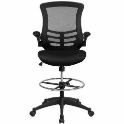 Emma+Oliver Emma And Oliver Mid-Back Black Mesh Ergonomic Draft Chair - Adjustable Ring & Flip-Up Arms -Emma+Oliver shop unnamed file 5025