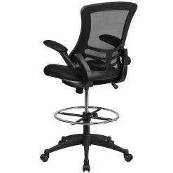 Emma+Oliver Emma And Oliver Mid-Back Black Mesh Ergonomic Draft Chair - Adjustable Ring & Flip-Up Arms -Emma+Oliver shop unnamed file 5026