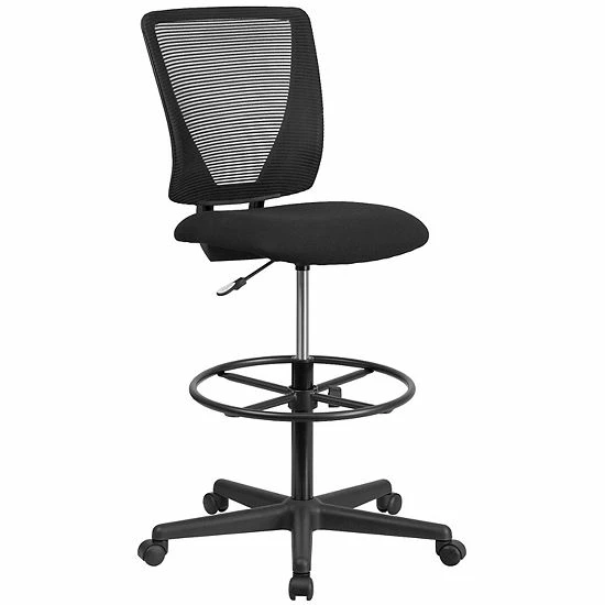 Emma+Oliver Emma And Oliver Ergonomic Mid-Back Black Mesh Drafting Chair With Adjustable Foot Ring 1 Emma+Oliver Emma And Oliver Ergonomic Mid-Back Black Mesh Drafting Chair With Adjustable Foot Ring