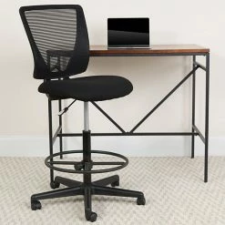 Alternative view of Emma+Oliver Emma And Oliver Ergonomic Mid-Back Black Mesh Drafting Chair With Adjustable Foot Ring