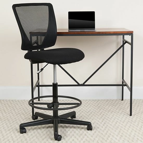 Emma+Oliver Emma And Oliver Ergonomic Mid-Back Black Mesh Drafting Chair With Adjustable Foot Ring 2 Emma+Oliver Emma And Oliver Ergonomic Mid-Back Black Mesh Drafting Chair With Adjustable Foot Ring - Image 2