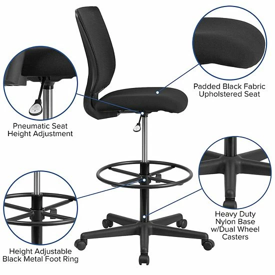 Emma+Oliver Emma And Oliver Ergonomic Mid-Back Black Mesh Drafting Chair With Adjustable Foot Ring 3 Emma+Oliver Emma And Oliver Ergonomic Mid-Back Black Mesh Drafting Chair With Adjustable Foot Ring - Image 3
