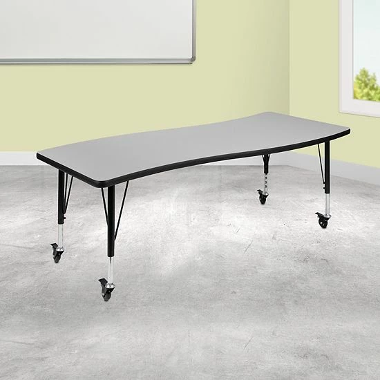 Emma+Oliver Emma And Oliver Mobile 26"W X 60"L Wave Flexible Collaborative Oak Kids Adjustable Activity Table 2 Emma+Oliver Emma And Oliver Mobile 26"W X 60"L Wave Flexible Collaborative Oak Kids Adjustable Activity Table - Image 2