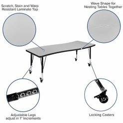 Emma+Oliver Emma And Oliver Mobile 26"W X 60"L Wave Flexible Collaborative Oak Kids Adjustable Activity Table 8 Emma+Oliver Emma And Oliver Mobile 26"W X 60"L Wave Flexible Collaborative Oak Kids Adjustable Activity Table -Emma+Oliver shop unnamed file 5062