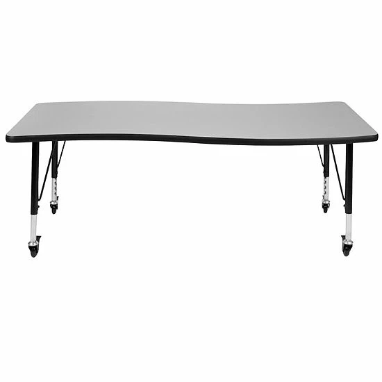 Emma+Oliver Emma And Oliver Mobile 26"W X 60"L Wave Flexible Collaborative Oak Kids Adjustable Activity Table 4 Emma+Oliver Emma And Oliver Mobile 26"W X 60"L Wave Flexible Collaborative Oak Kids Adjustable Activity Table - Image 4