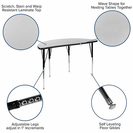 Emma+Oliver Emma And Oliver 47.5" Half Circle Wave Flexible Collaborative Grey Adjustable Height Activity Table 3 Emma+Oliver Emma And Oliver 47.5" Half Circle Wave Flexible Collaborative Grey Adjustable Height Activity Table - Image 3