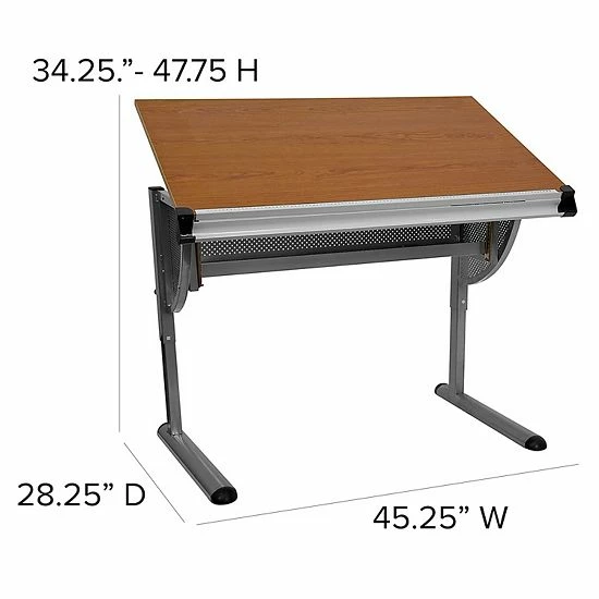 Emma+Oliver Emma And Oliver Adjustable Drawing And Drafting Table With Pewter Frame 4 Emma+Oliver Emma And Oliver Adjustable Drawing And Drafting Table With Pewter Frame - Image 4