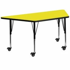 Emma+Oliver Emma And Oliver Mobile 22.5x45 Trapezoid Oak HP Laminate Preschool Activity Table Yellow