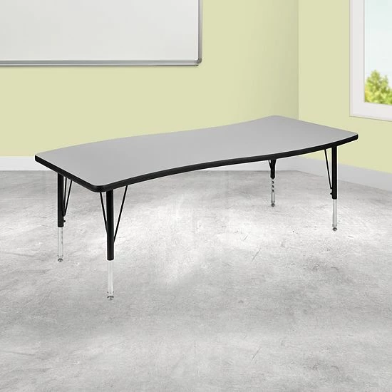 Emma+Oliver Emma and Oliver 26"W x 60"L Rectangular Wave Flexible Collaborative Grey Kids Adjustable Activity Table Oak Emma+Oliver Emma And Oliver 26"W X 60"L Rectangular Wave Flexible Collaborative Grey Kids Adjustable Activity Table Oak -Emma+Oliver shop unnamed file 5116