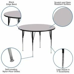 Emma+Oliver Emma And Oliver 48" Round Grey Thermal Laminate Adjustable Activity Table Oak -Emma+Oliver shop unnamed file 5123
