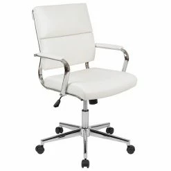 Emma+Oliver Emma And Oliver Mid-Back White LeatherSoft Contemporary Panel Executive Swivel Office Chair