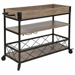 Emma+Oliver Emma And Oliver Light Oak Wood Kitchen Bar Cart, Stemware Rack And Locking Casters