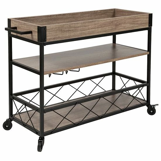 Emma+Oliver Emma And Oliver Light Oak Wood Kitchen Bar Cart, Stemware Rack And Locking Casters 1 Emma+Oliver Emma And Oliver Light Oak Wood Kitchen Bar Cart, Stemware Rack And Locking Casters