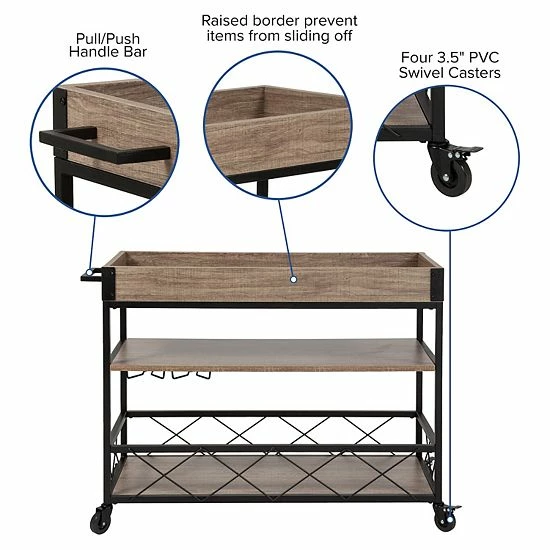 Emma+Oliver Emma And Oliver Light Oak Wood Kitchen Bar Cart, Stemware Rack And Locking Casters 3 Emma+Oliver Emma And Oliver Light Oak Wood Kitchen Bar Cart, Stemware Rack And Locking Casters - Image 3