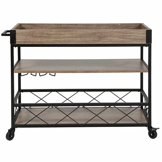 Emma+Oliver Emma And Oliver Light Oak Wood Kitchen Bar Cart, Stemware Rack And Locking Casters 4 Emma+Oliver Emma And Oliver Light Oak Wood Kitchen Bar Cart, Stemware Rack And Locking Casters - Image 4