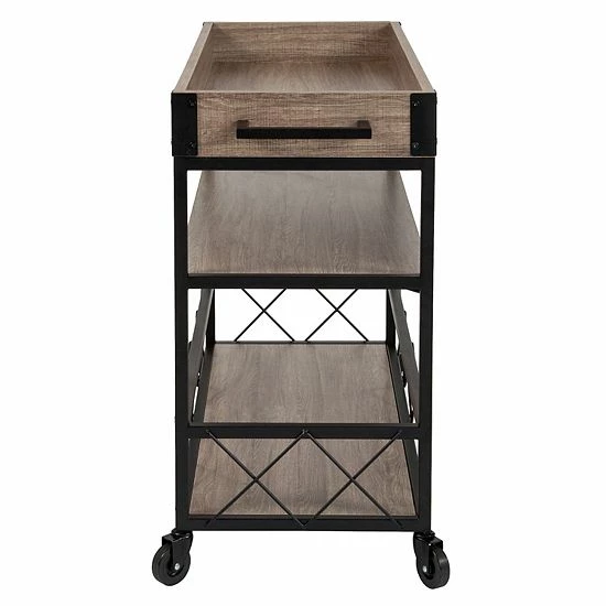 Emma+Oliver Emma And Oliver Light Oak Wood Kitchen Bar Cart, Stemware Rack And Locking Casters 5 Emma+Oliver Emma And Oliver Light Oak Wood Kitchen Bar Cart, Stemware Rack And Locking Casters - Image 5