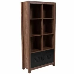 Emma+Oliver Emma And Oliver 59.5"H 6 Cube Storage Organizer Bookcase In Crosscut Oak Wood Grain Finish