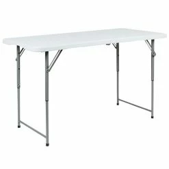Emma+Oliver Emma And Oliver 4-Foot Height Adjustable Bi-Fold Granite White Plastic Folding Tables