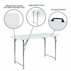 Emma+Oliver Emma And Oliver 4-Foot Height Adjustable Bi-Fold Granite White Plastic Folding Tables -Emma+Oliver shop unnamed file 5228
