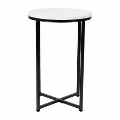 Emma+Oliver Emma And Oliver White Marble Finish Coffee Table With Crisscross Matte Black Metal Frame